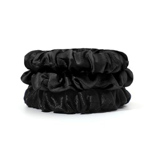 LILYSILK Women's 100% Silk Hair Scrunchies Ladies Elastic Hair Tie Bobbles Ponytail Holders for All Hair Type and Conditions and Preventing Hair Frizz Breakage Loss,Black 3pcs - Image 2