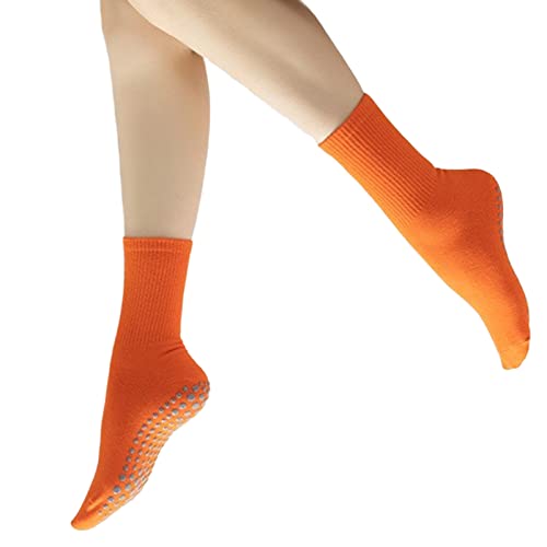 Yoga Pilates Socks with Grips for Women Non Slip Solid Candy Colored Cushioned Crew Socks for Barre Ballet Dance