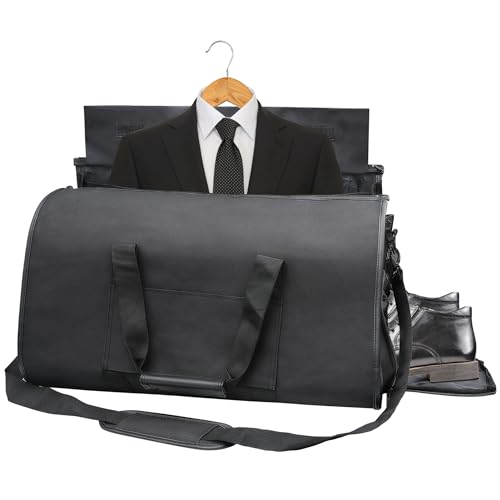 Convertible Garment Travel Bag, Carry on Luggage Duffel Bag for Men Women with Shoulder Strap, 2 in 1 Hanging Suitcase Suit Business Foldie Travel Bag Expandable, Shoe Compartment(Black)
