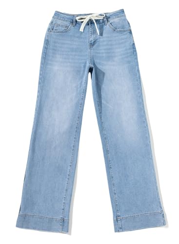 Sidefeel Jeans for Women Western Outfit High Waisted Drawstring Wide Leg Denim Pants Iceland Blue Size 10