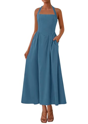 Image of KIRUNDO Summer Dresses for Women 2026 Halter Maxi Wedding Guest Party Cocktail Semi Formal Elegant Classy Long Sundress