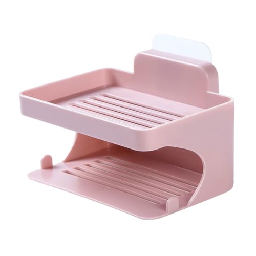 HEALLILY Double Layer Wall Mounted Soap Dish Holder Drainage Punch-free Hanging Soap Rack for Bathroom Shelf for Shower and Washstand