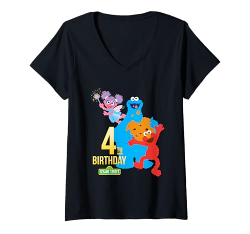 T-shirt Sesame Street 4th Birthday col V en finir avec le manque d'idée tenue