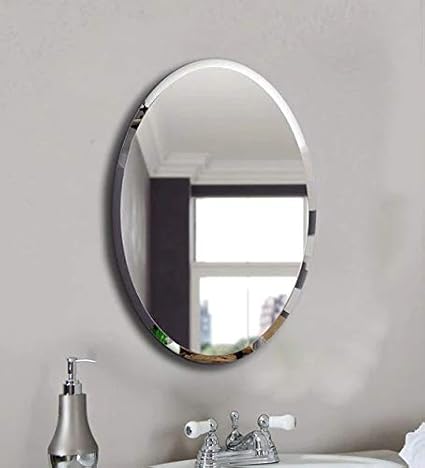 SDG Glass Frameless Oval Wall Mount Mirror N49 (12 X 18 Inch. With Beveled Edges, Suitable For Bathroom),Silver