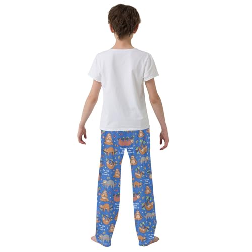 ZZXXB Lazy Sloth Boys Long Pants Soft Trousers Elastic Waist Kids Lounge Bottoms with Pockets S-XL3