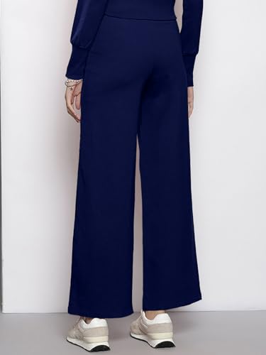 Image of Vogaan Women's Cotton Blend Wide Leg Pants | Drawstring Waist Casual Solid Track Pants for Women