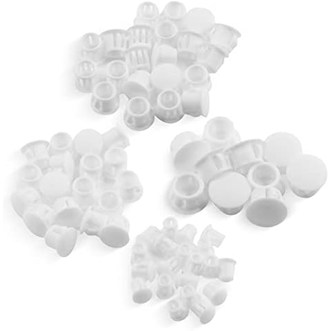 Suiwotin 200pcs 4 Sizes Assorted Plastic Hole Plugs, Flush Type Plastic Plugs for Hole, Snap in Locking Hole Tube, 1/4 Inch, 5/16 Inch, 3/8 Inch, 1/2 Inch Furniture Post Pipe Insert End Caps (White) Cover