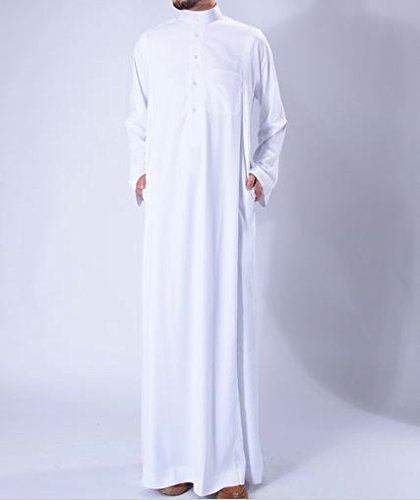 White Al-Haramain Thobe Qatari Dishdash Collar Mens Thawb Jubba - 60