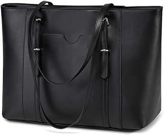 VASCHY Laptop Tote Bag for Women, PU Leather Water Resistant Handbag for Travel, Work, School Teacher Shoulder Bag Fits 15.6 inch Laptop (Black)