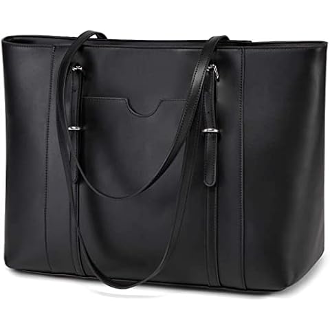 VASCHY Laptop Tote Bag for Women, PU Leather Water Resistant Handbag for Travel, Work, School Teacher Shoulder Bag Fits 15.6 inch Laptop (Black) Cover