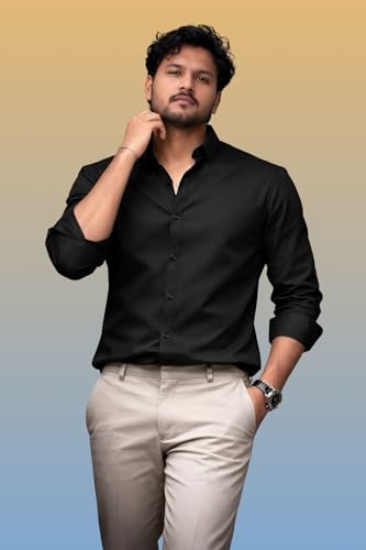 Image of Men's Casual Cotton Blend Shirt | Regular Fit | Full Sleeve | Solid Design