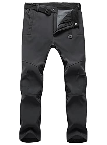 donhobo Waterproof Trousers Mens Fleece Softshell Trouser Walking Hiking Quick Dry Outdoor Sports Pants Zip Pockets(Dark Gray,M)
