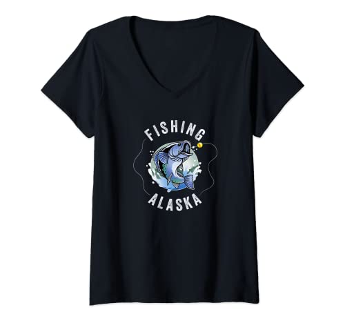 Mujer Wilderness Alaska Pescado Salmón Salvaje Alaska Pesca Alaska Camiseta Cuello V