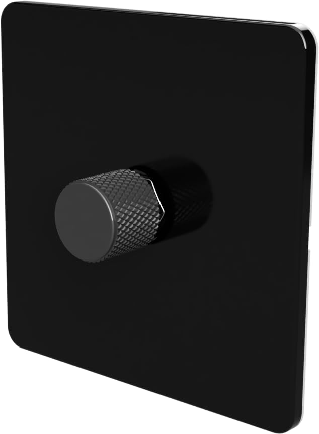 LED Dimmer Switch [Metal Knob/Plastic faceplate] 2-way Rotary Push On/Off for Dimmable LED and Halogen Lights, minimum brightness adjustable - Black/Grey 1-Gang — image 1