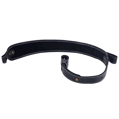 Crazy Horse Buffalo Cowhide Leather Rifle Gun Sling, Padded Handmade Gun Straps(Black + Swivels) #TOP1