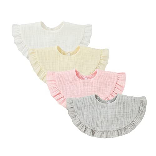 Image of Nishine 4 pcs Unisex Baby Muslin Bandana Drool Bibs 360 Degree Rotatable Cotton Teething Feeding Drooling Bibs for Boy Girl