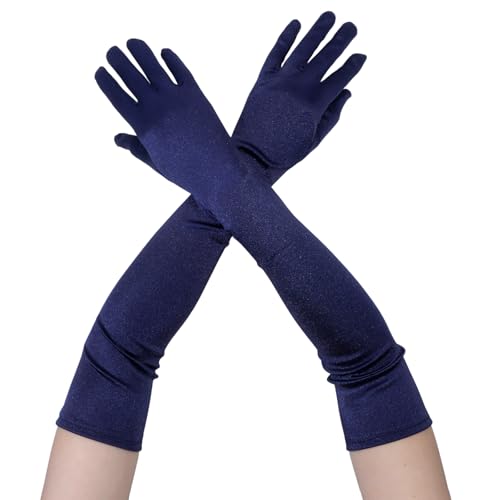 Fepdiu Long Satin Opera Gloves for Women - 1920s Vintage Style Elbow Length Evening Gloves for Wedding Flapper Costume Special Occasion Dress 21.5 inches (navy blue)