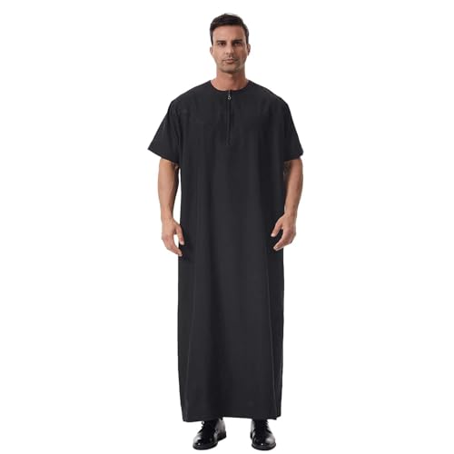 MODSGUE Camisón largo de caftán para hombre, bordado, espacioso, talla grande, kimono, ramadán, ropa de oración monocolor, básico, talla grande, albornoces, Negro , XXL