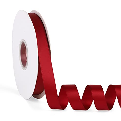 Wine Red 5/8" X 50 Yards Solid Color Satin Ribbon, Double Faced High Density Polyester Fabric Ribbon for Gifts Wrapping, Wedding, Party, Crafts, Hair Bows, Home DIY Decor Ornaments
