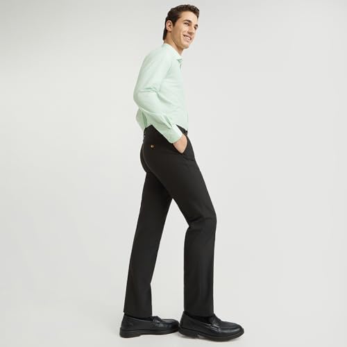 Image of Park Avenue Men's Regular Fit Mid Rise Checks Pattern Poly Viscose Blend Flat Front Formal Trouser
