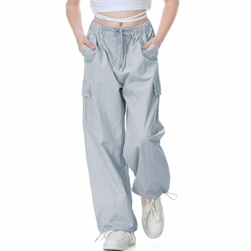 Image of Rolanko Parachute Pants for Girls Y2K Cargo Trousers with Pockets Harajuku Jogger Pants Kids 4-14 Years