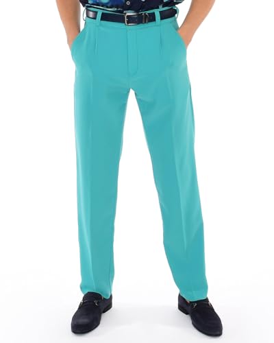 Mens 70s Aqua Blue Slim Fit Stretch Dress Pants