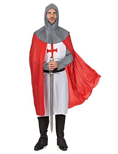 DEGUISE TOI - Déguisement chevalier croisé médiéval homme - Tunique - Ceinture - Cape - Sur-bottes - Cagoule - XXL - Rouge - Déguisements adultes - 100% Polyester - Lavable à la main - Carnaval