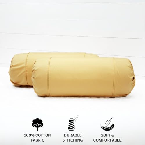 Image of AURAVE Cotton 210 TC Bolster Cover with Drawstring Closure, Set of 2, Soft Breathable Durable Machine Washable for Sofa Bed & Home Decor, 15 inchx30 inch Gold | Cover Only