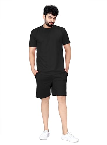 Image of ELLITI Cotton Blend Solid Casual Round Neck Half Sleeve Oversized Co-ord Set Men's, Pyjama Set, Sleepwear Loungewear T-Shirt and Shorts Combo for Men, Night Wear for Men, Night Suit for Men's