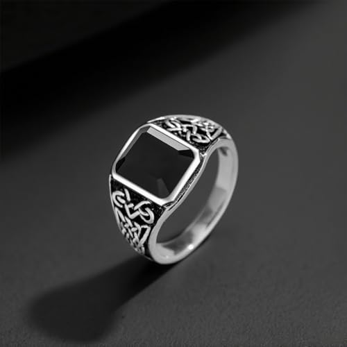 Celtic Knot Men’s Ring 925 Sterling Silver Cushion Black Onyx/Turquoise Band, Vintage Irish Trinity Band Spiritual Jewelry for Engagement Wedding Anniversary Father’s Day Gift4