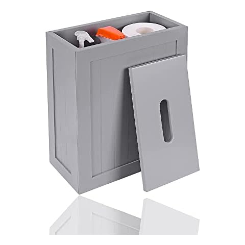 KHAPALWAK Bathroom Storage Unit- Compact Wooden Shaker Bathroom Box- Grey Toilet Roll Storage with Lid- Bathroom Storage for Cleaning Products- (35 cm H X 28 cm W X 14 cm D) Cover