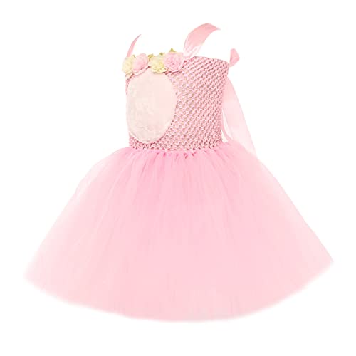 Toddler Girls Pink Adorable Easter Bunny Cosplay Princess Dress Cute Plush Rabbit Ears Party Mesh (P