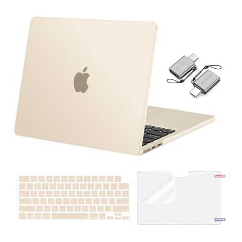 Image of MOSISO Compatible with MacBook Air 13 inch Case M5 2026 M4 2025 M3 M2 2024-2022 A3449 A3240 A3113 A2681, Hard Shell&Keyboard Cover&Screen Film&Type C for MacBook Air 13.6 inch Case, Starlight
