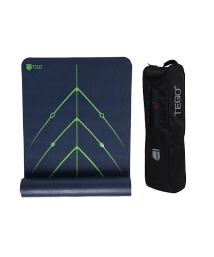 TEGO Stance Yoga Mat with GuideAlign for Posture Alignment (Blue Green With Bag)| Reversible Design ...