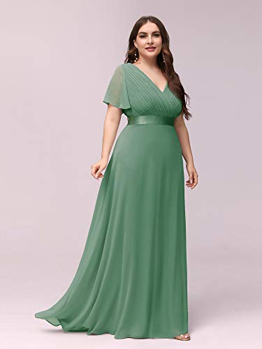 Image of Ever-Pretty Women's Chiffon Formal Evening Dresses for Curvy Women V-Neck Plus Size Floor Length Bridesmaid Dress