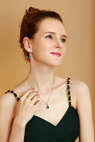B. Brilliant US_JWE_B07BDRDMJT Sterling Silver Simulated Emerald & White Topaz Teardrop Dangling Necklace & Leverback Drop Dangle Earrings Jewelry Set thumb #1