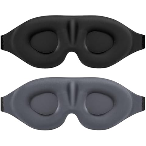 Sleep Eye Mask for Men Women 2 Pack 3D Contoured Cup Sleeping Mask & Blindfold, Concave Molded Night Sleep Mask, Block Out Light, Soft Comfort Eye Shade Cover for Travel Yoga Nap, Grey & Black Cover