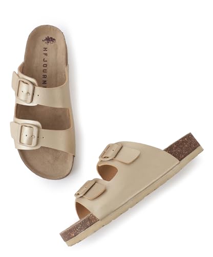Image of HF JOURNEY Women's Cork Footbed Sandal,Slip On Entry,(Size 36-41) PU, Casual Lounging Slipper, EVA Sole, Flat Heel, Amelia 2.0