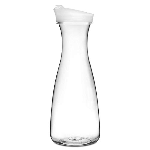 Image of E-EZRA Large Water Carafes, Bottle Top Lid, Plastic Juice Pitcher, Decanter, Jug, Serve Fridge Cold Iced Tea, Water, for Outdoors, Picnic, Parties (1 Pack White Top) 1.8 Lt