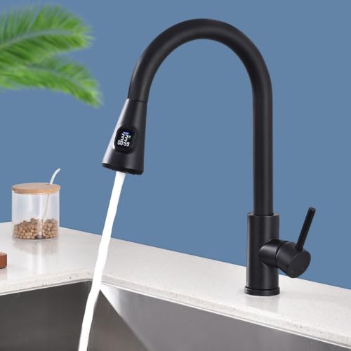 HOMELODY Wasserhahn Küche Schwarz, Küchenarmatur mit LED-Temperaturanzeige – Ansicht 1