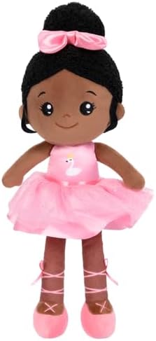 OUOZZZ Afrikanische Puppe 32cm, Weiche Ballerina Stoffpuppe Kuschelpuppe | Rosa Plüschpuppe im Ballett-Outfit - unbedenklich & weich, ideales Spielzeug für Mädchen, perfektes Taufg