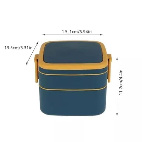 Image of Double-Layer Square Lunch Box with Handle, 2 Compartment Tiffin with Handle & Push Lock, Food Grade Plastic Tiffin Box for Travelling, School (1-pcs)