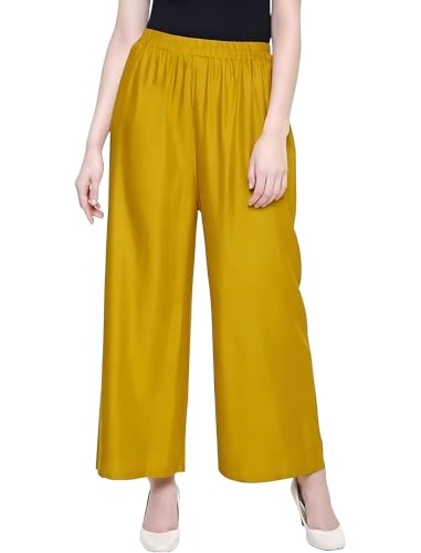 Image of FASHION GALLERY Women's Solid Rayon Palazzo Pants | Relaxed Fit Full Length Wide Leg Palazzo | Elastic Waist Comfortable Casual Lounge Office Ethnic Flared Trousers for Women