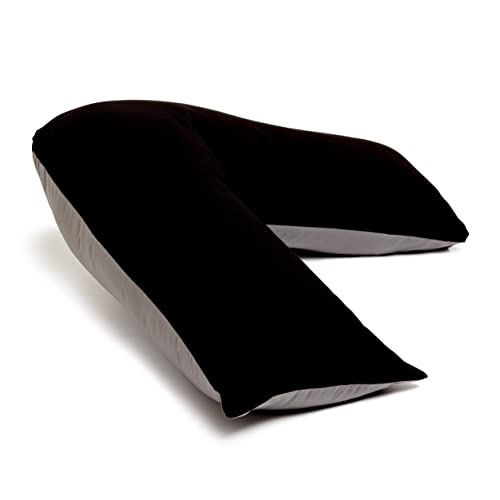 Large V Pillow with 2 Tone Pillowcase Extra Filled Cushioning Support for Head, Neck & Back – Non Allergenic (V Pillow with 2 Tone BLACK/GREY Cover)