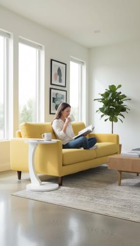 Image of Modern C-Shaped Side Table for Sofa & Bed | White Laptop Snack Table | Space-Saving Couch Side End Table for Living Room Bedroom | Portable Coffee Table for Home Office (C White)