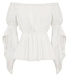 Renaissance Top Women Summer Trumpet Sleeve Tops Chiffon Peasant Blouse White XL