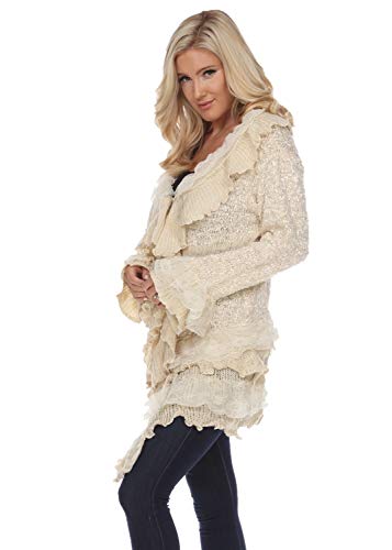 SIMPLY COUTURE Women's Winter Casual Open Front Pom Pom Long Sleeve Crochet Knit Cardigan Sweater2