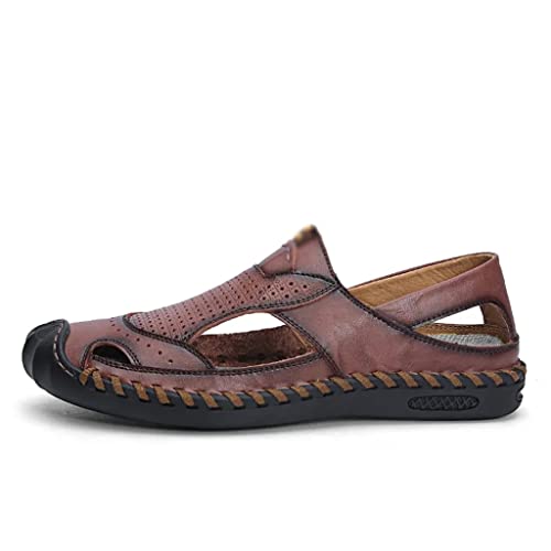Shoes Men's Sandals Genuine Leather Beach Shoe Hollow Cut Out Flats Casual Sandals(44)