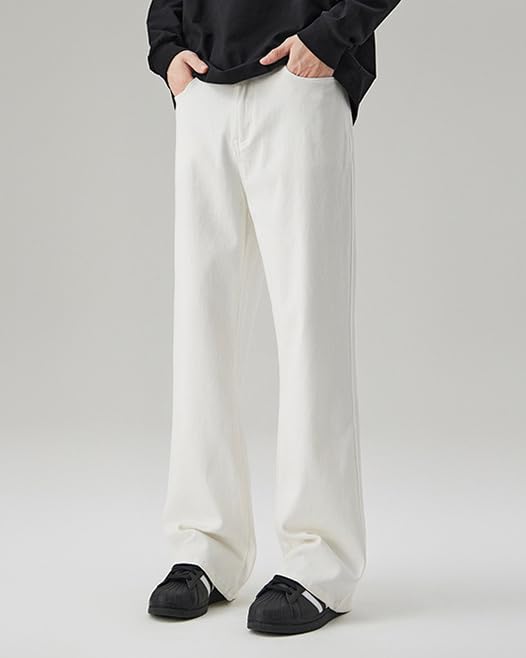 Men's White Casual Stretch Vintage Jeans Loose Y2k Hip Hop Straight Bell Bottoms4