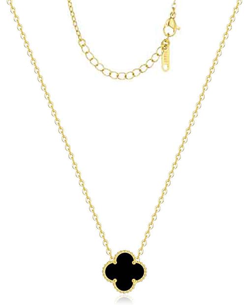 Image of Real 18K Gold Plated Necklaces for Women (Double Sided) Dainty Pendant Necklace Set (High Tarnish & Water Resistant) Trendy Four Leaf Cute Lucky Clover Jewelry Gifts for Women, Black White Gold